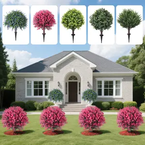 Artificial greenery decorations--cypress trees, eucalyptus, boxwood, lavender plants, and imitation trees, used for interior office decoration