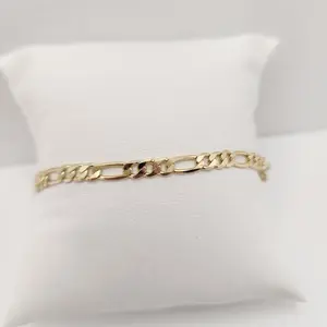 14K Gold Laminated Figaro Bracelet - Elegant Classic Design 7” Inches Length. Versatile Jewelry for Casual to Formal Events