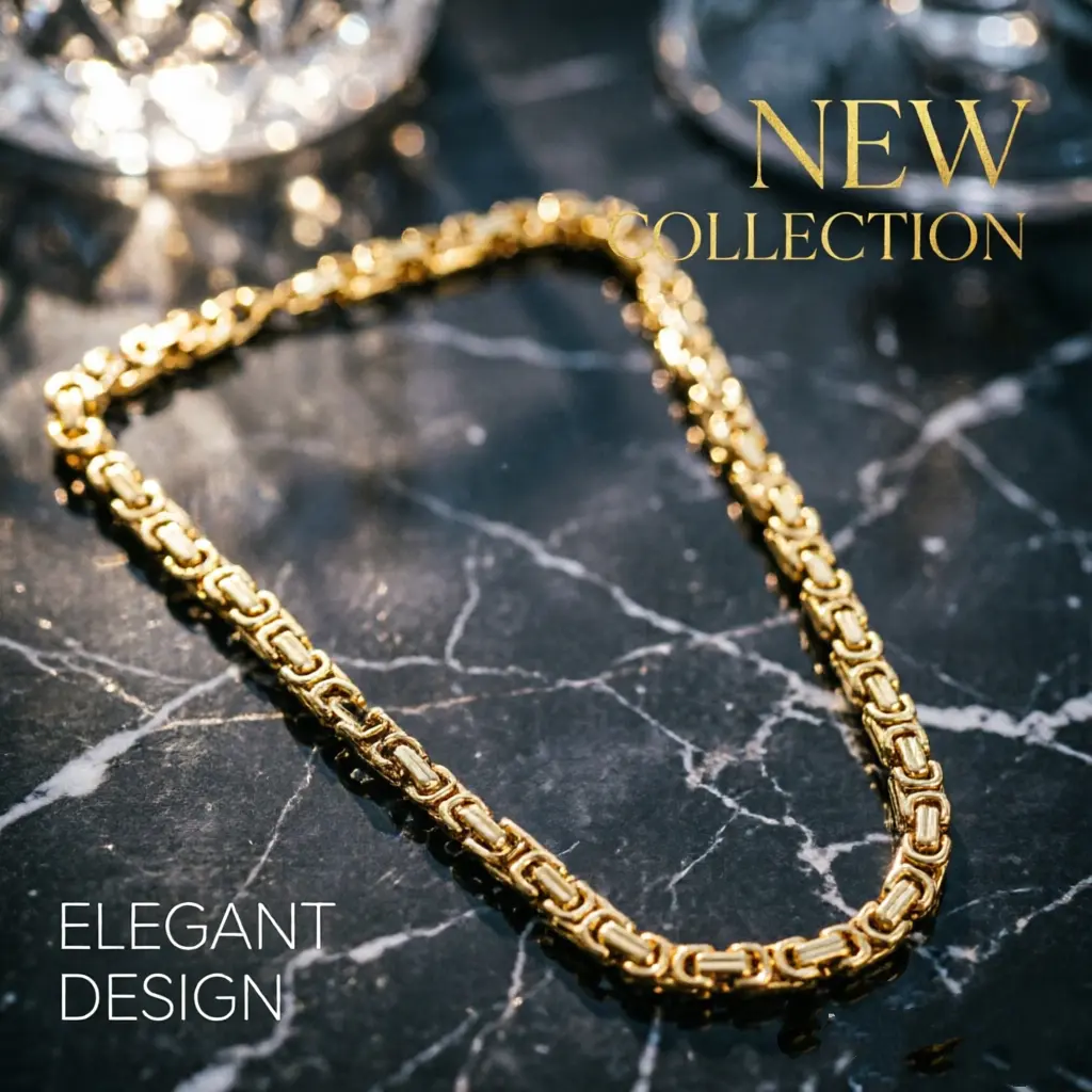 Women's Elegant Byzantine Bead Necklace - 8mm Gold Chain with Pendant, Non-Solid Real Gold Daily Wear Costume Jewelry (No Warning Applicable), Gold Chains, Gold Pendant Necklace
