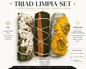 Triad Limpia Sage Set - 3-Piece Cleansing Bundle for Peace, Activation, and Deep Cleansing - Floral, Cinnamon, and Sage Intents