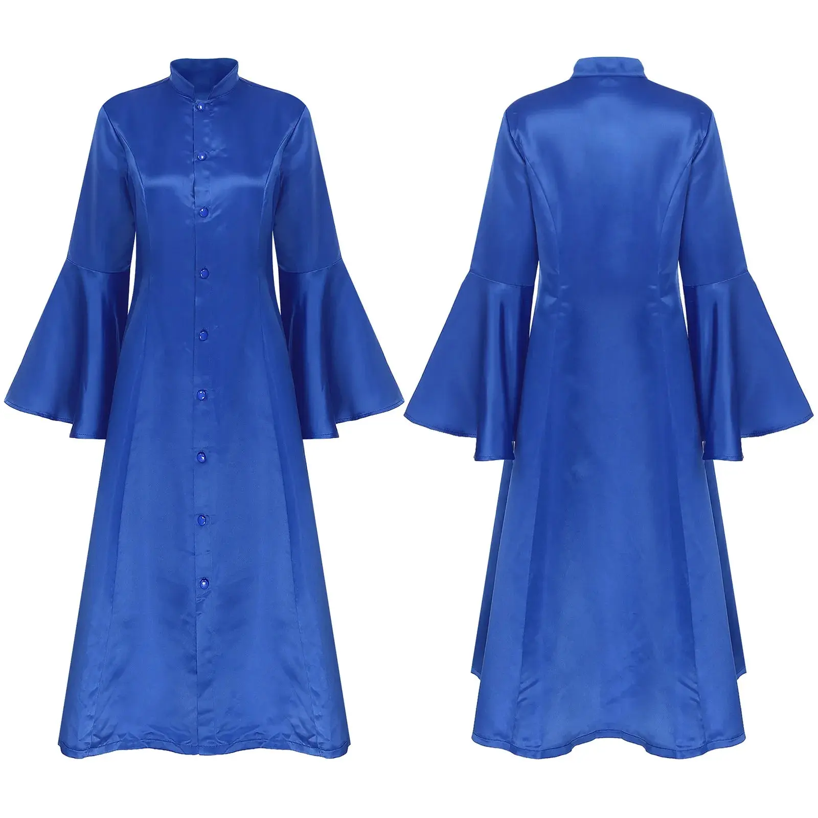 Women Clergy Robe Medieval Vintage Priest Uniform Church Stand Collar Choir Dress Halloween Cosplay Church Theme Party Costumes