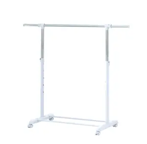 Adjustable Rolling Garment Rack Metal Chrome, White, 84-121Wx44Dx123.5-163Hcm, Durable Design for Versatile Storage Solutions