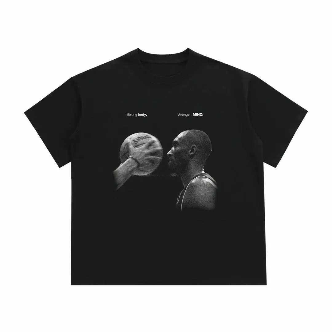 Women's Short-Sleeve Crew Neck Mamba Mentality Kobe Bryant Print Casual Top, "Strong Body Stronger Mind" Streetwear Tee, Shortsleeve, Tshirt
