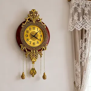 Retro Pendulum Wall Clock Wood+Metal Alloy Quartz Movement Analog Display Wall Mount For Home/Office/Exhibition Decor (Not Included)