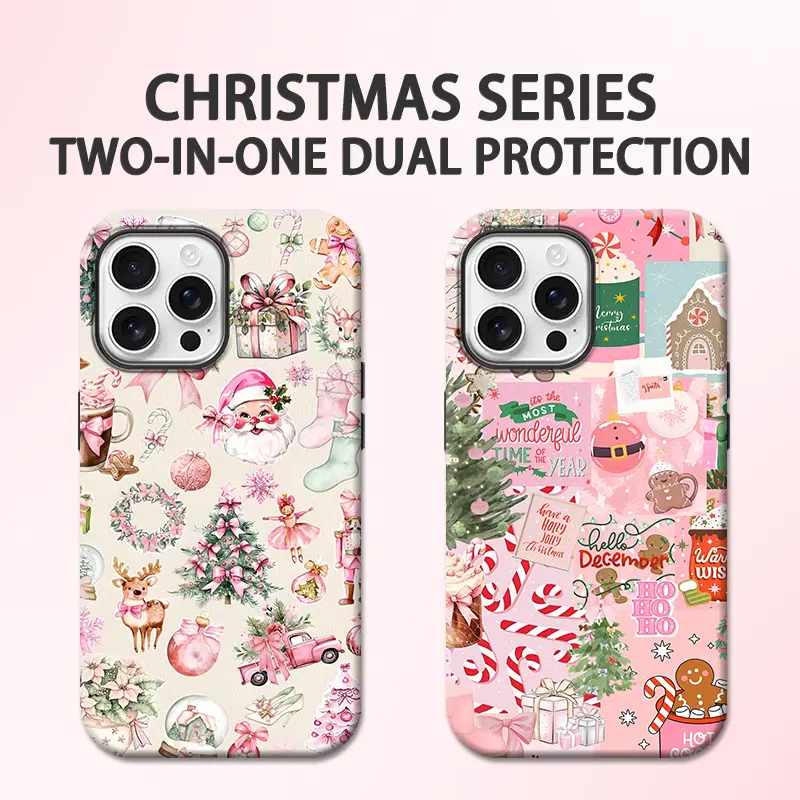 Cute Christmas Theme for iPhone Samsung Galaxy 17 Air 16 Pro Max 15 14 Plus 13 12 11 XR XS S25 S24 S23 Santa Claus and Pink Truck Holiday Theme Rugged Phone Case, Shockproof and Drop-Proof, the Perfect Gift for Her.HY41, Smartphone, Handheld, Protection