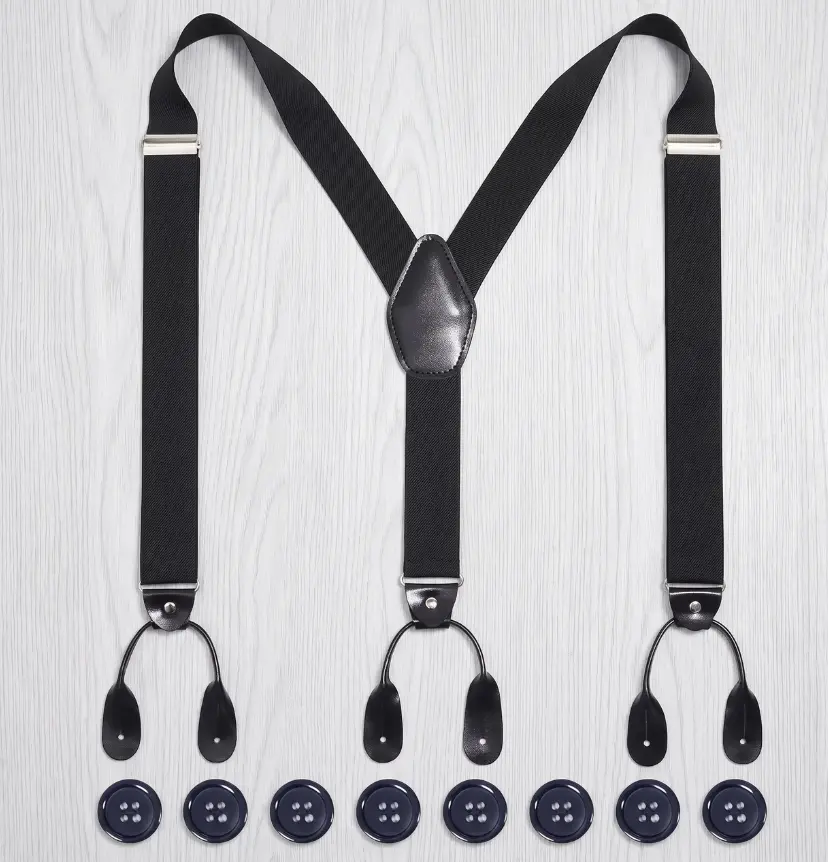 Men's Button Suspenders – Heavy Duty Adjustable Y-Back Elastic Suspenders with Leather Button Ends for Suits, Tuxedos & Dress Pants