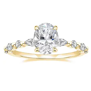 EAMTI 14K Gold Plated Engagement Ring 3 Carats Oval Cut Cubic Zirconia Wedding Solitaire Halo Promise Ring for Women