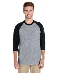 Gildan Men's Heavy Cotton Knit 3/4 Raglan Sleeve Henley T-Shirt - Classic Menswear Top, Round Neck, Plain Soft Stretchy Jersey, Premium Casual Everyday Top