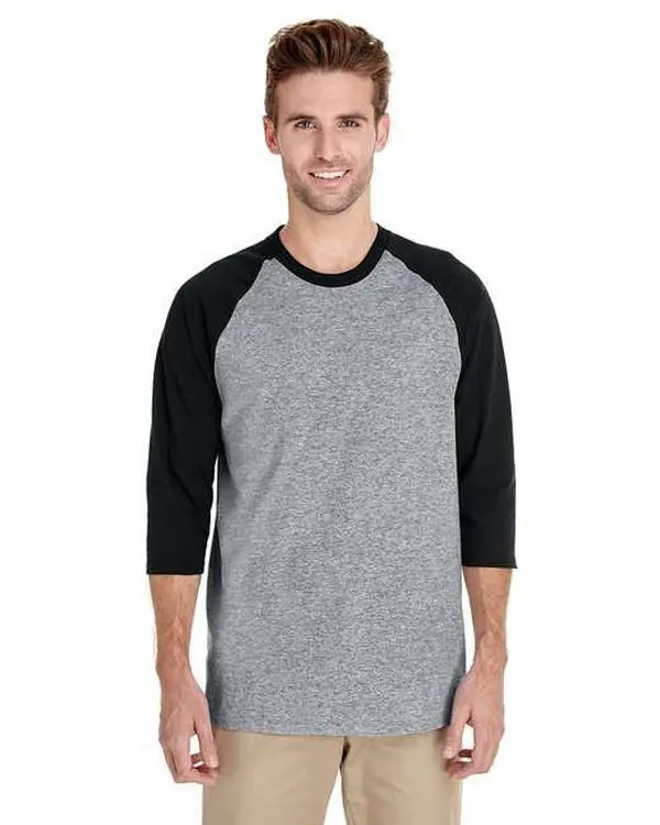 Gildan Men's Classic 3/4 Sleeve Raglan Baseball Shirt - Fitted Heavy Cotton Jersey Top with Enhanced Durability, Shortsleeve, Round Neck