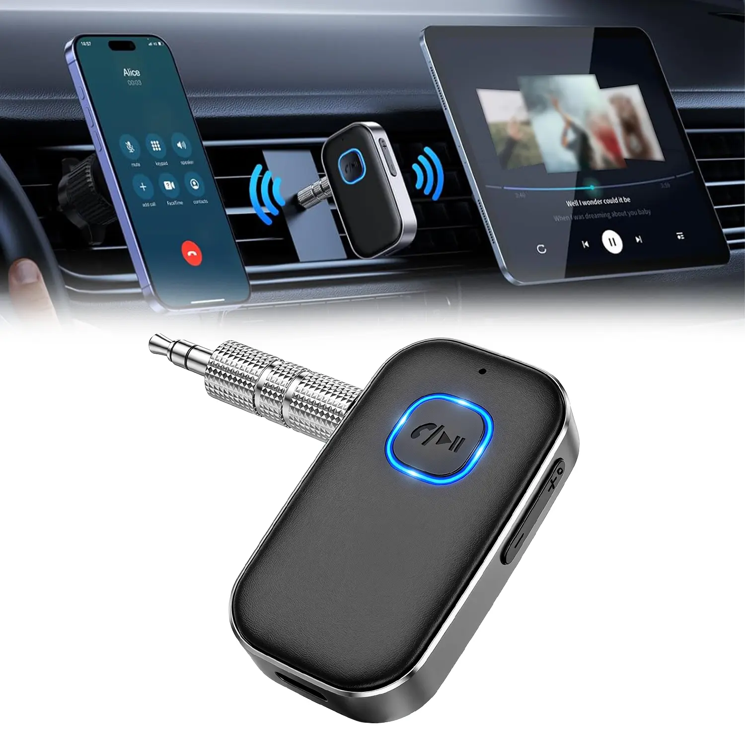 Bluetooth Receiver for Car,Noise Cancelling 3.5mm AUX Bluetooth Car Adapter, Wireless Audio Receiver for Home Stereo/Wired Headphones, Hands-Free Call, 16H Battery Life#SummerWins