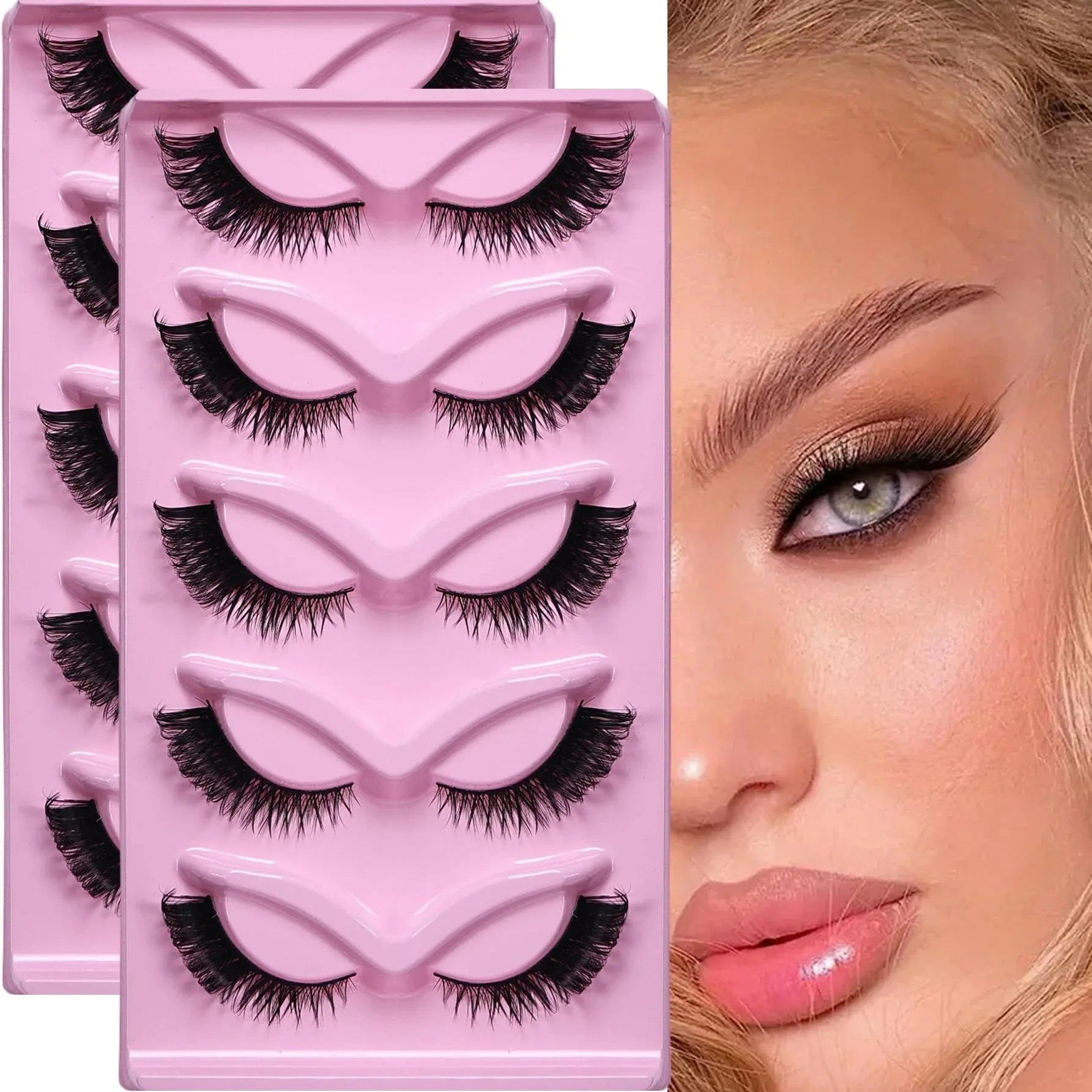 10Pairs/2Pack Fluffy Wispy Cat Eye Fake Lashes Volumized False Eyelashes Premium False Eyelashes Durable Lash Extensions Cosmetic For Women Party Festival Everyday Makeup
