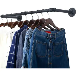 Clothing Rack Wall Mount,32" Industrial Pipe Clothes Rack for  Clothes,Heavy Duty Iron Garment Rack Bar,Retail Display Clothes Rod for Closet,Laundry Room,Black