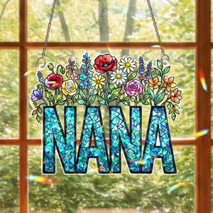 Personalized NANA Stained Acrylic Suncatcher - Custom Flower Garden Window Hanging Decor - Mother’s Day Gift for Grandma - Vibrant Acrylic Floral Ornament Keepsake