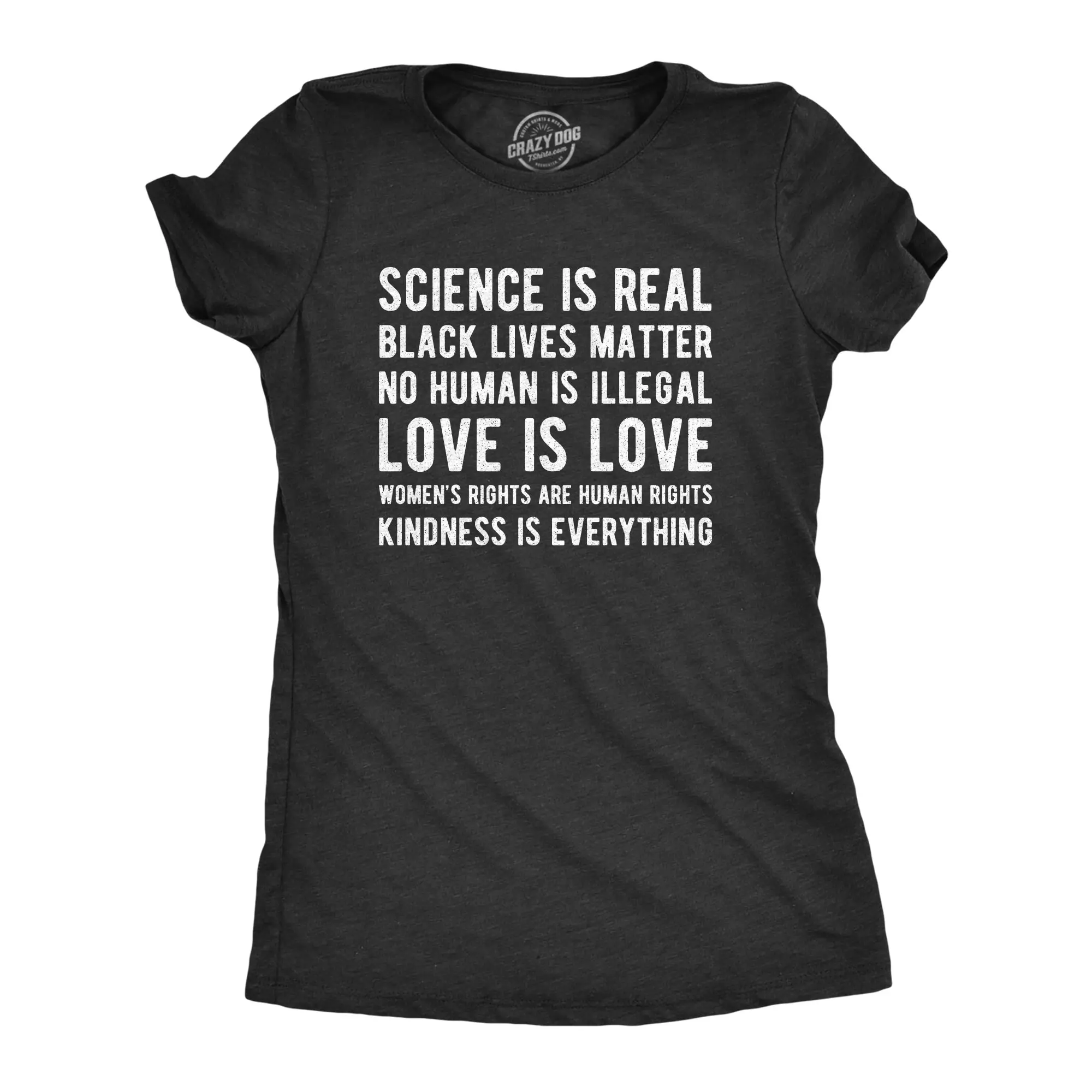 Womens Science Is Real Black Lives Matter No Human Is Illegal T Shirt Protest Graphic Tee Funny Womens T Shirts Cute Vintage Fashion Casual Ladies T-Shirt Gift Introvert Tops for Women Funny Science Top Women's Black