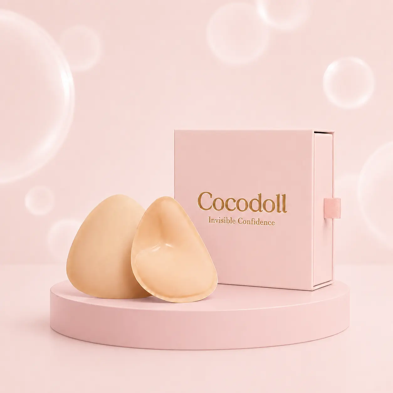 Cocodoll Push Up Adhesive Inserts for Women, Reusable Teardrop Bra Padding for Invisible Lift and Natural Enhancement for Swimsuits, Hand Wash, Cotton, Natural-Looking