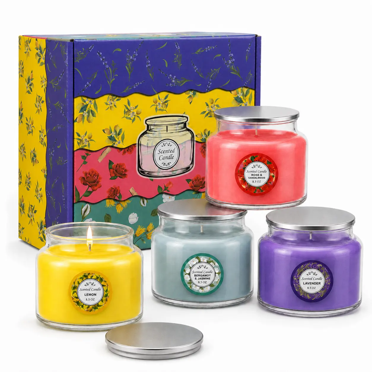 4 Pack Scented Candles Gift Set, 8.5 OZ Soy Wax Glass Jar Candles, 220 Hours Burning, 4 Scents Strongly Scented Aromatherapy Candles for Women Birthday, Mother’s Day, Christmas, Valentine’s Day Gifts
