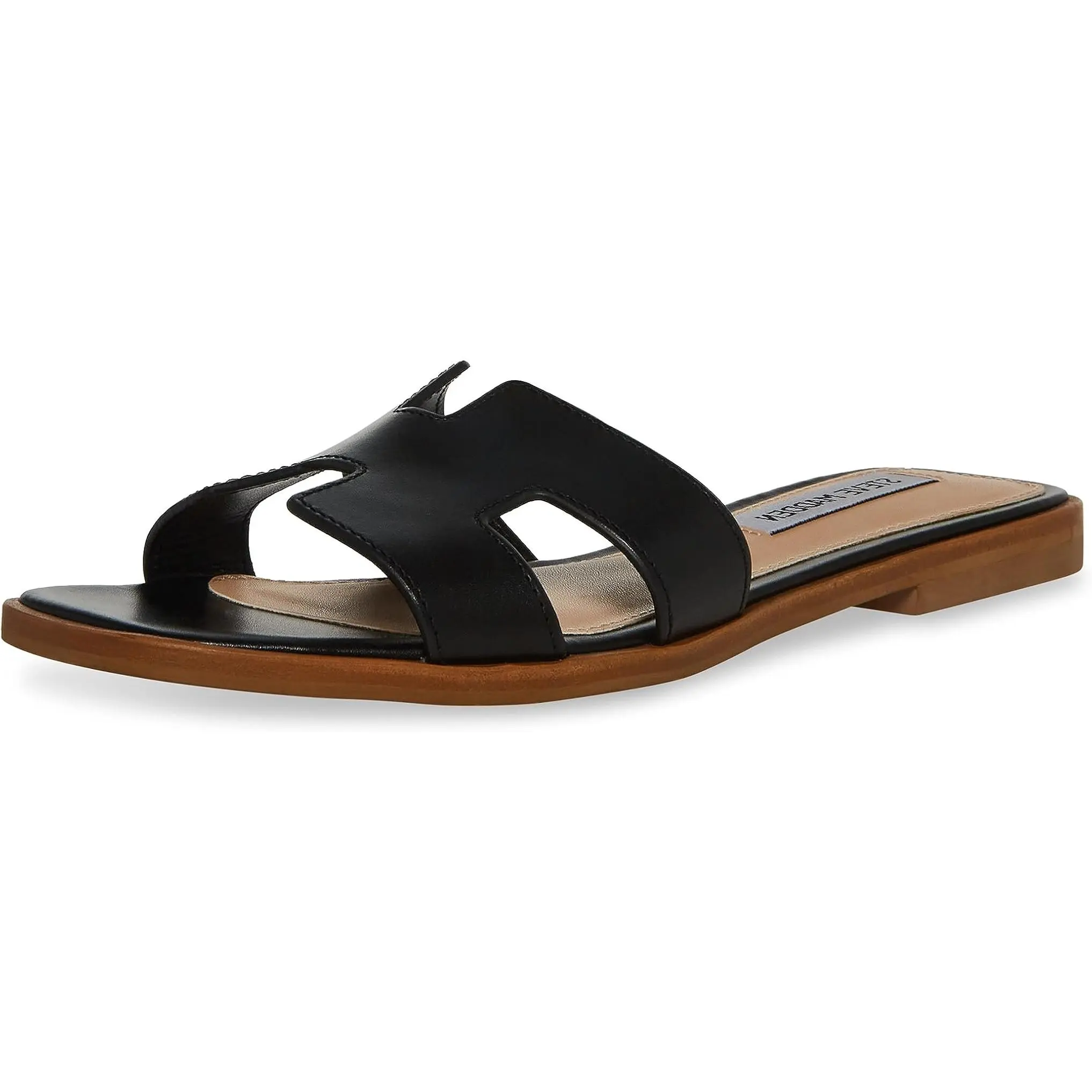 Steve Madden Hadyn Womens Slide - Black Leather HADY01S1-17, Flat, Shoe, Footwear, Sandal