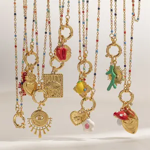 Summer DIY with stainless steel drip necklace non-fading cute pendant removable devil's eye women's necklace suitable for daily vacation parties holiday gifts