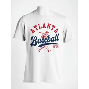 Atlanta Baseball Player Graphic Tee Mens Vintage Sports T Shirt Short Sleeve Crewneck Casual Streetwear Soft Cotton Summer Top