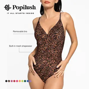 Popilush Ruched Cross-Front One-Piece Swimsuit Shapewear with Tummy Control Adjustable Straps High-Waisted Bathing Suit for Pool Beachwear