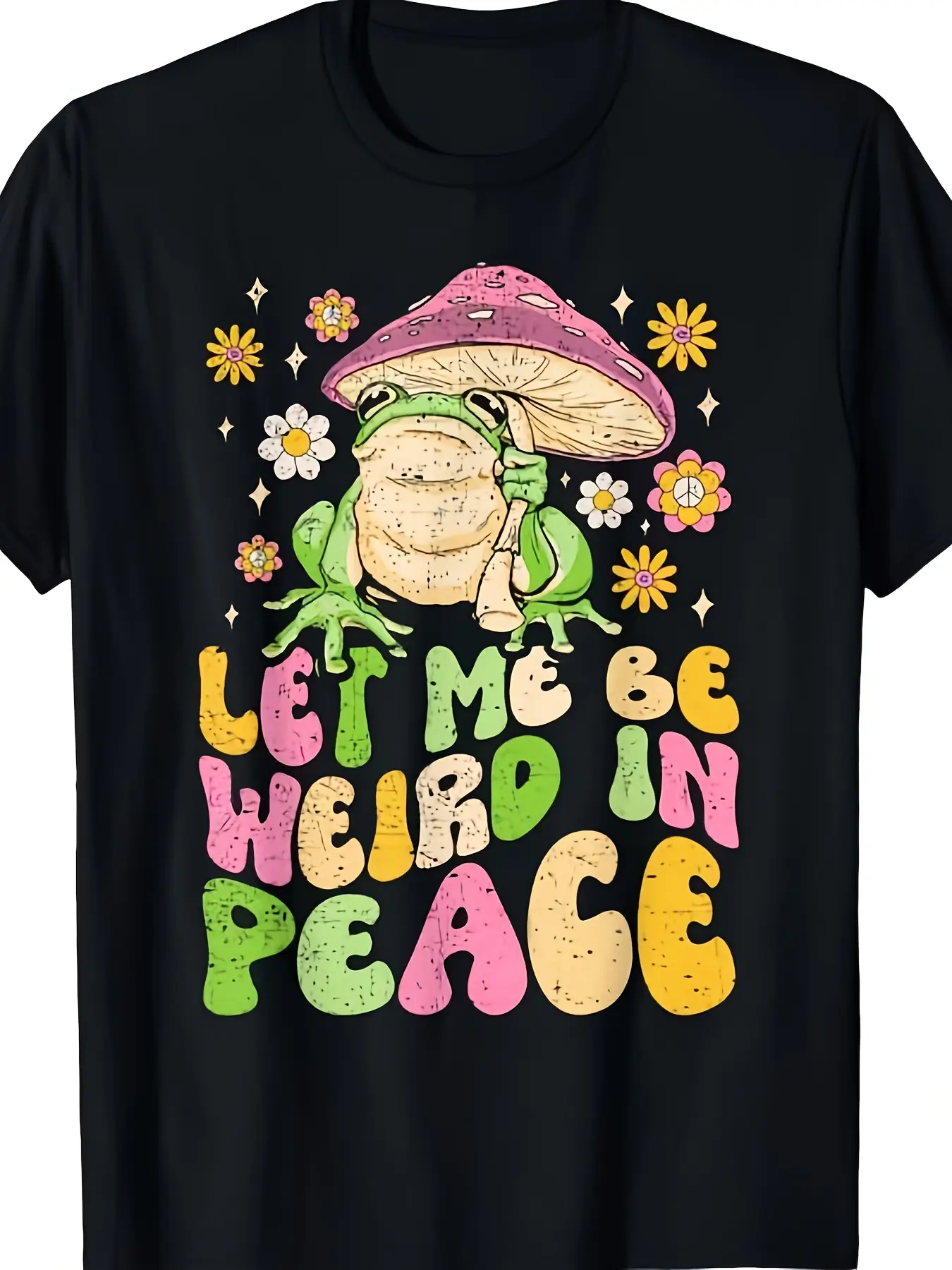 2026 Spring Summer Men's Short-Sleeve Round Neck Cotton T-Shirt - Relaxed Fit, Soft Breathable, "Let Me Be Weird In Peace" Humor Graphic Tee, Funny Meme Shirts, Retro Mushroom Flowers Whimsical Design, Festival Streetwear Top, Shortsleeve, Meme Shirts Fun