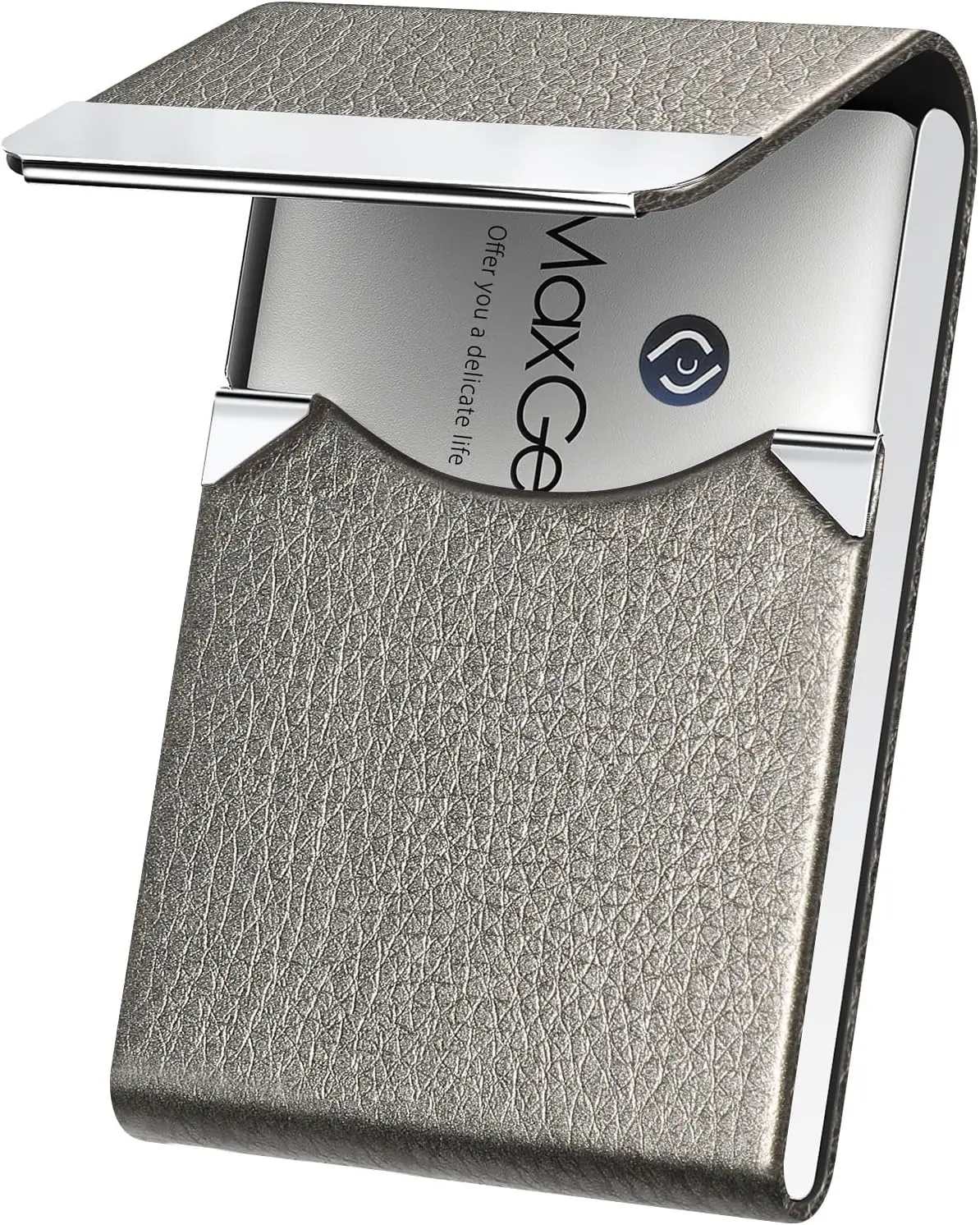 MaxGear Premium PU Leather & Stainless Steel Card Holder - Office Accessories, Built-in RFID Blocker, Magnetic Closure for Compact Secure Storage for Adults, Entrepreneurs' Daily Business Use
