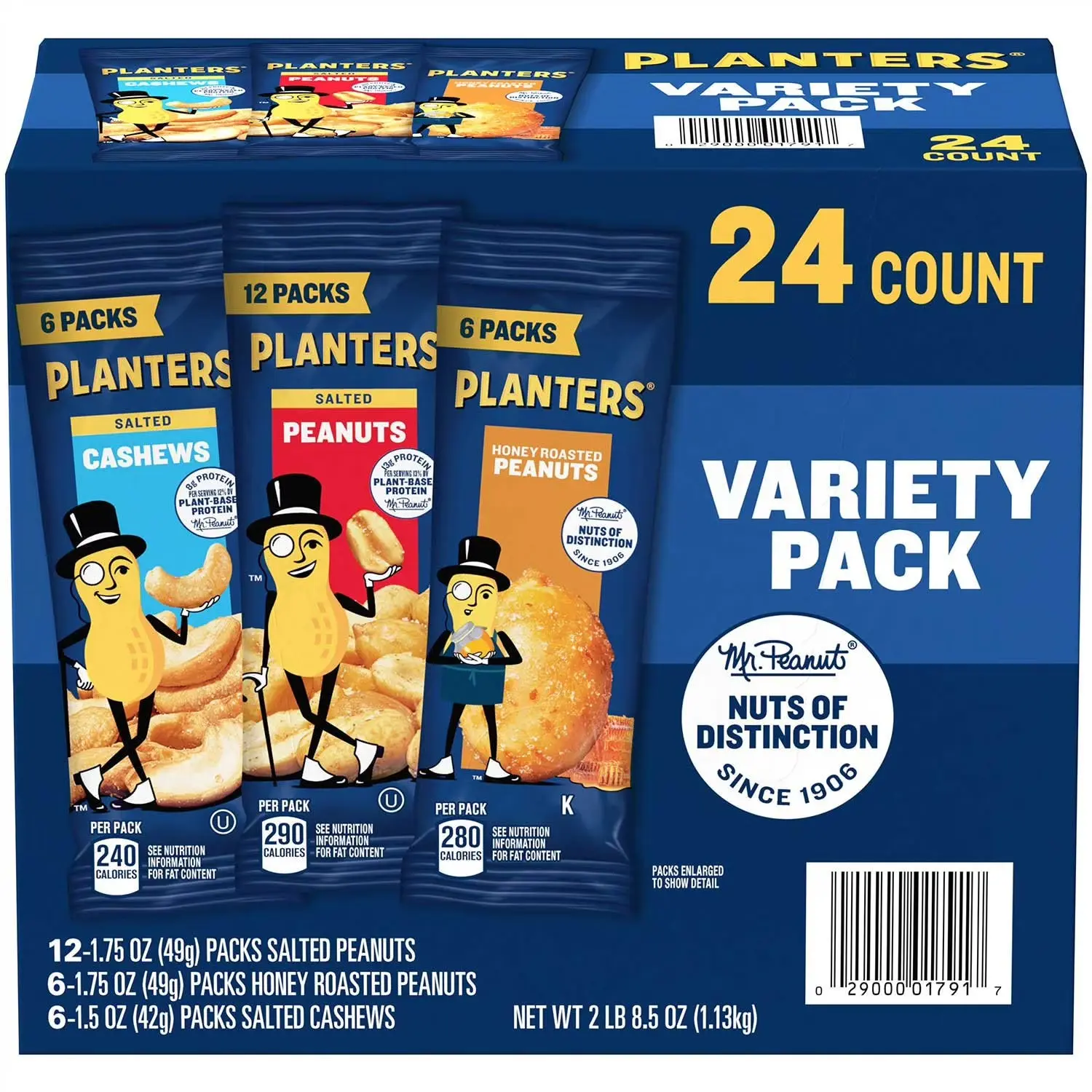 Planters Mixed Nuts Variety Pack - 24-Pk Single-Serve Individual Bags (40.5 oz), Lightly Salted Roasted Cashew Blend & Peanuts, Convenient Packaging, On-the-Go Hiking Snack