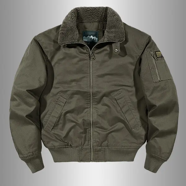Men's Fitted Military Bomber Jacket, Long Sleeve Plain Woven Flight Coat, Fleece Lined with Pockets for Work