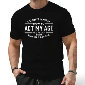 Graphic Print Men’s Tee – Black Crew Neck, Humorous Lettering, Vintage Style