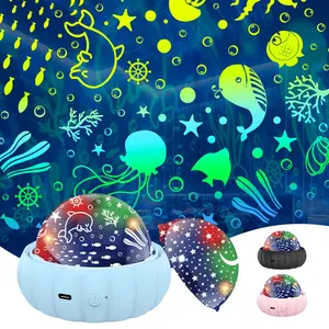 2-In-1 Night Light Projection Lamp, Decorative Lights, Ocean and Star Moon Pattern, 360° Rotating Galaxy Projector, Color Changing, Ideal for Halloween Christmas