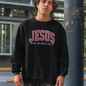 Trendy Christian crewneck sweatshirt featuring faith and love like Jesus design, perfect pray sweatshirt for everyday wear and sharing positive vibes. - LORA ATCHER