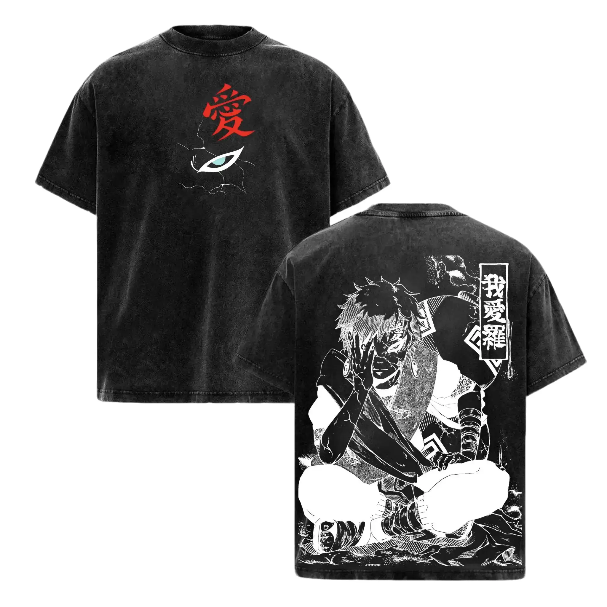 Gaara - Naruto Anime Double Printed Vintage Washed Tee Unisex Oversize Anime Manga Washed Heavyweight Cotton T-shirt, Gift For Anime Fan - TikTok Shop