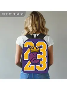 1pc Number 23 Basketball Crown Embroidered Patch Backpack Suitable for Teenagers & College Students - Durable Stitching, Bold Design School Bag with Iconic '23' for Basketball Fans, Backpack for Campus/Back to School, for Teenager