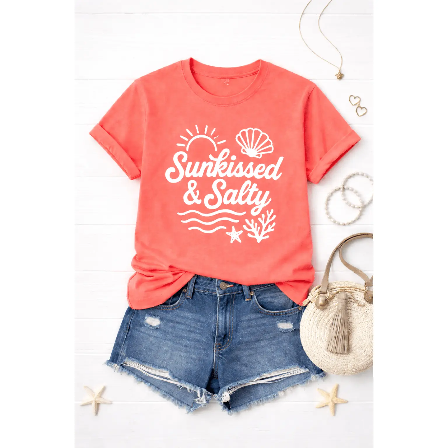 Plus/Reg Short Sleeve Orange "Sunkissed & Salty" Graphic Tee