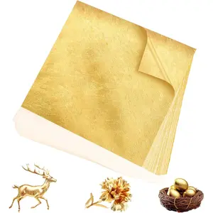 300Pcs 5.1"x5.1" Non-edible Imitation Gold Leaf Sheets Glitter Gold Flakes Foil Paper for Art Crafts DIY Nail Jewelry Painting Furniture Transfers Wedding Decor