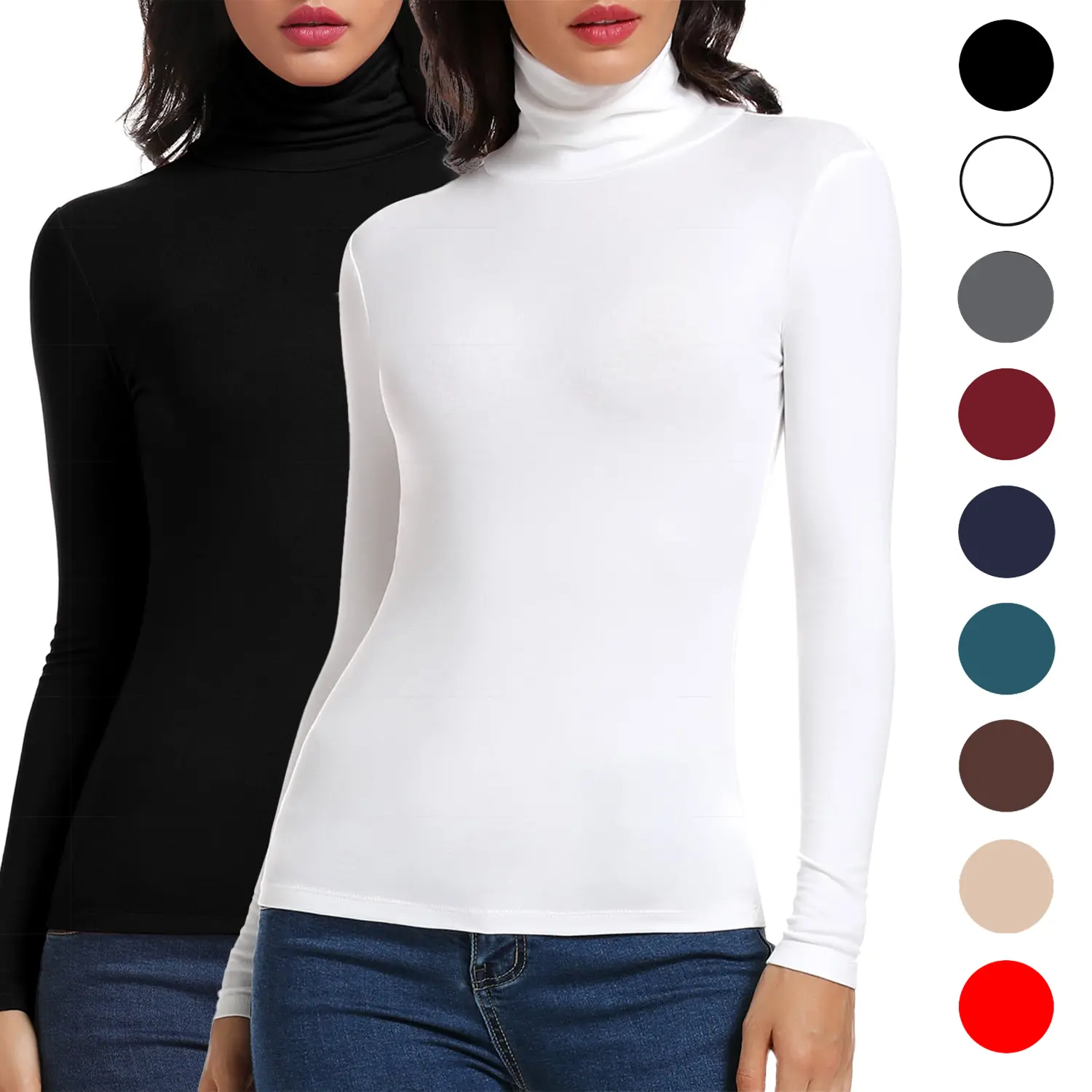 Women Turtleneck Long Sleeve Shirts Mock Neck Fitted Layering Tee with Stretchy Fabric and Soft Comfortable Design Ideal for Casual Wear, Office Outfits, and Layering Under Jackets or Sweaters in Fall and Winter