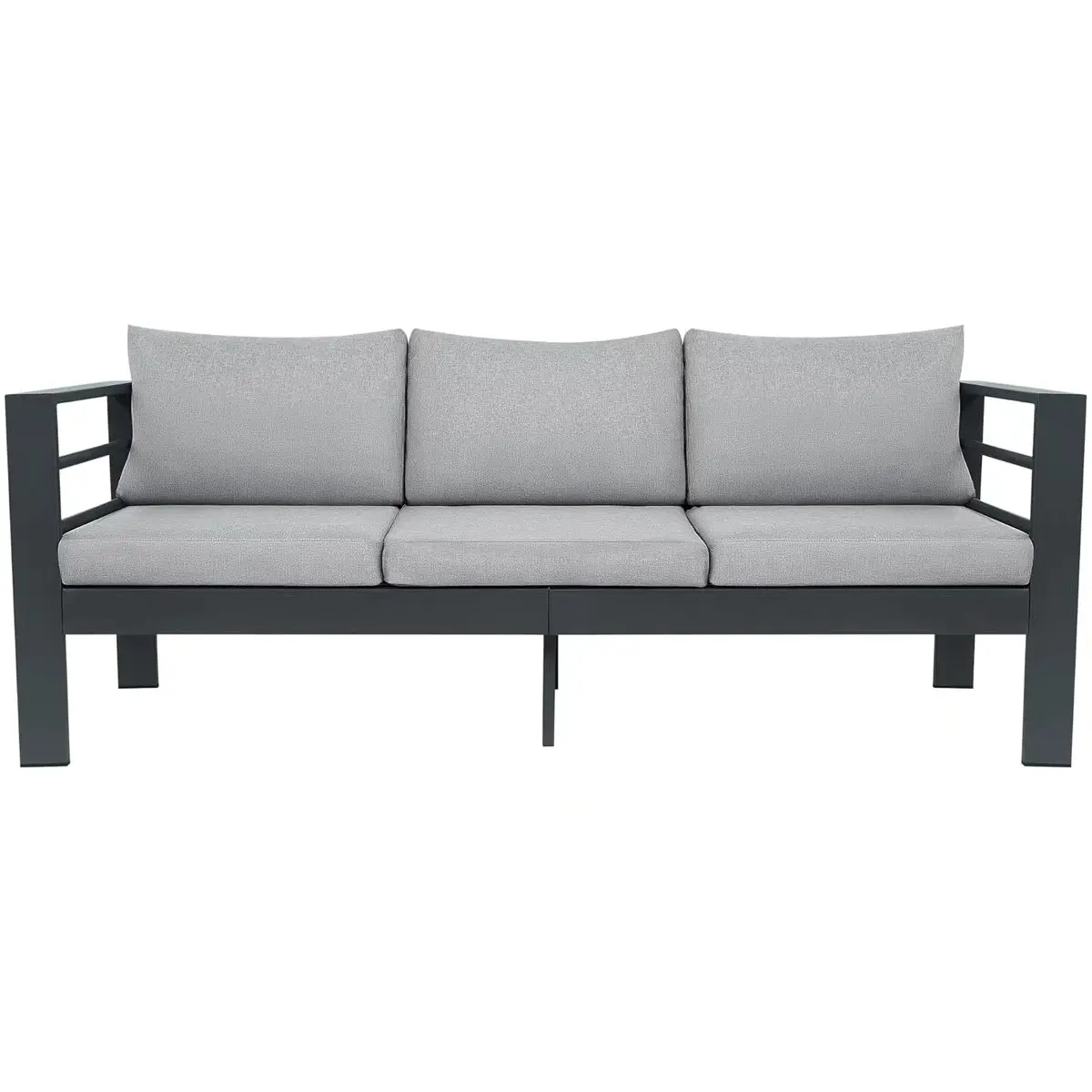 3-Seater Modern Outdoor Durable Sectional Sofa - Sturdy Waterproof Metal Wrought Iron Frame, Weather-Resistant Easy-Clean Cushions, Black Heavy-Duty Patio Couch with Storage for Porches, Garden