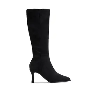 Zama Knee High Heel Boots - Black Suede