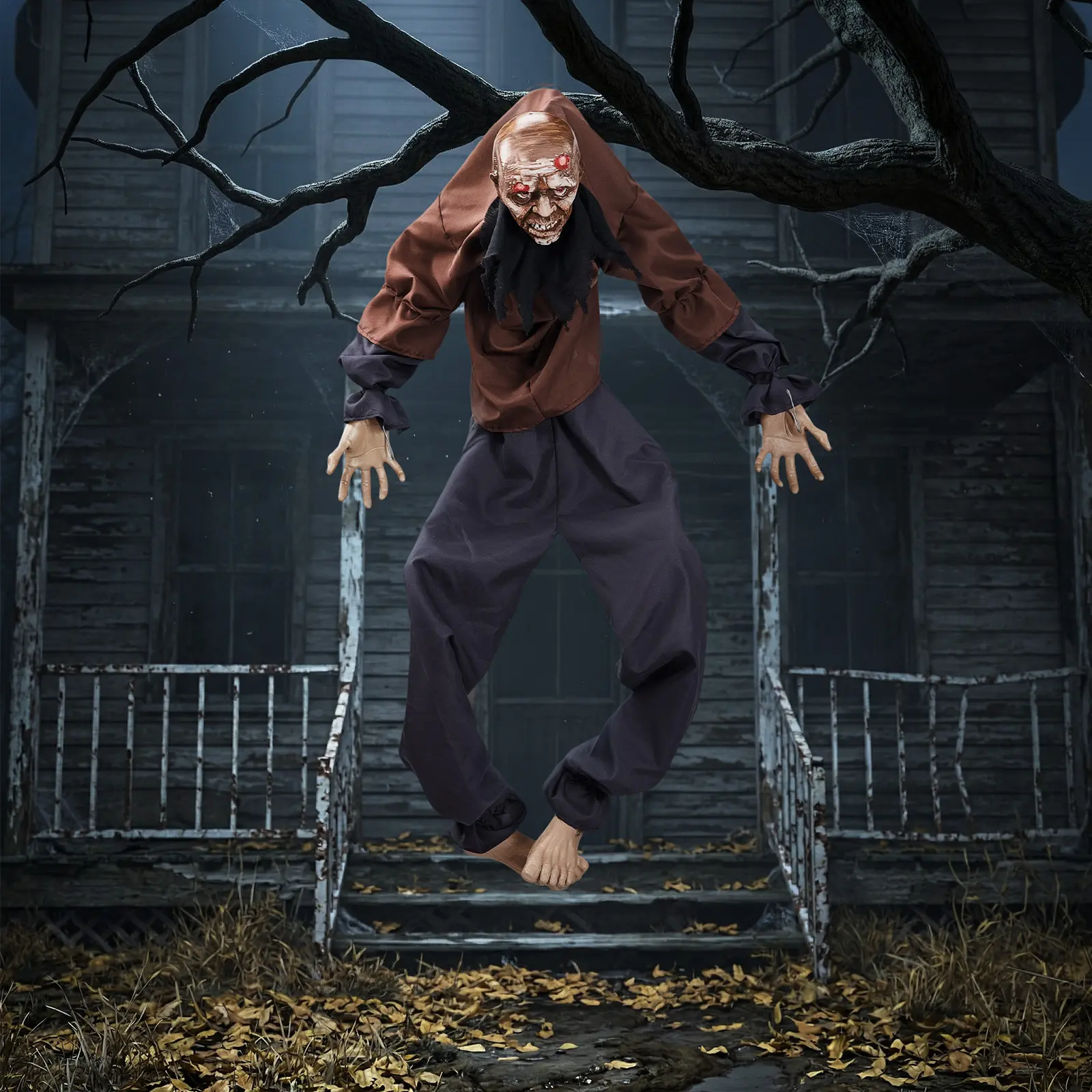 Ubesgoo 5ft Wall-Climbing Ghost Halloween Decoration Prop, 5ft Hanging Door Frames Decor, Sound-Activated, Movable Legs, Roaring & Laughing Sounds, Battery-Operated (Batteries Not Included), Lightweight