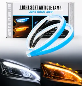 2PCS Flexible Sequential LED DRL Strips , White Ice Blue DRL + Amber Flowing Turn Signal, Waterproof Universal Car Mod Light