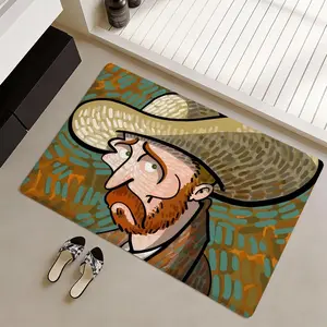 Van Gogh Art Floor Mat Non-Slip Soft Flannel Thickened Rug Indoor Door Mat, Ultra Soft Absorbent Wear-Resistant Floor Mat for Living Room Hallway Entryway Front Door Porch, Durable Non-Skid Home Decoration Mat for Indoor Daily Use