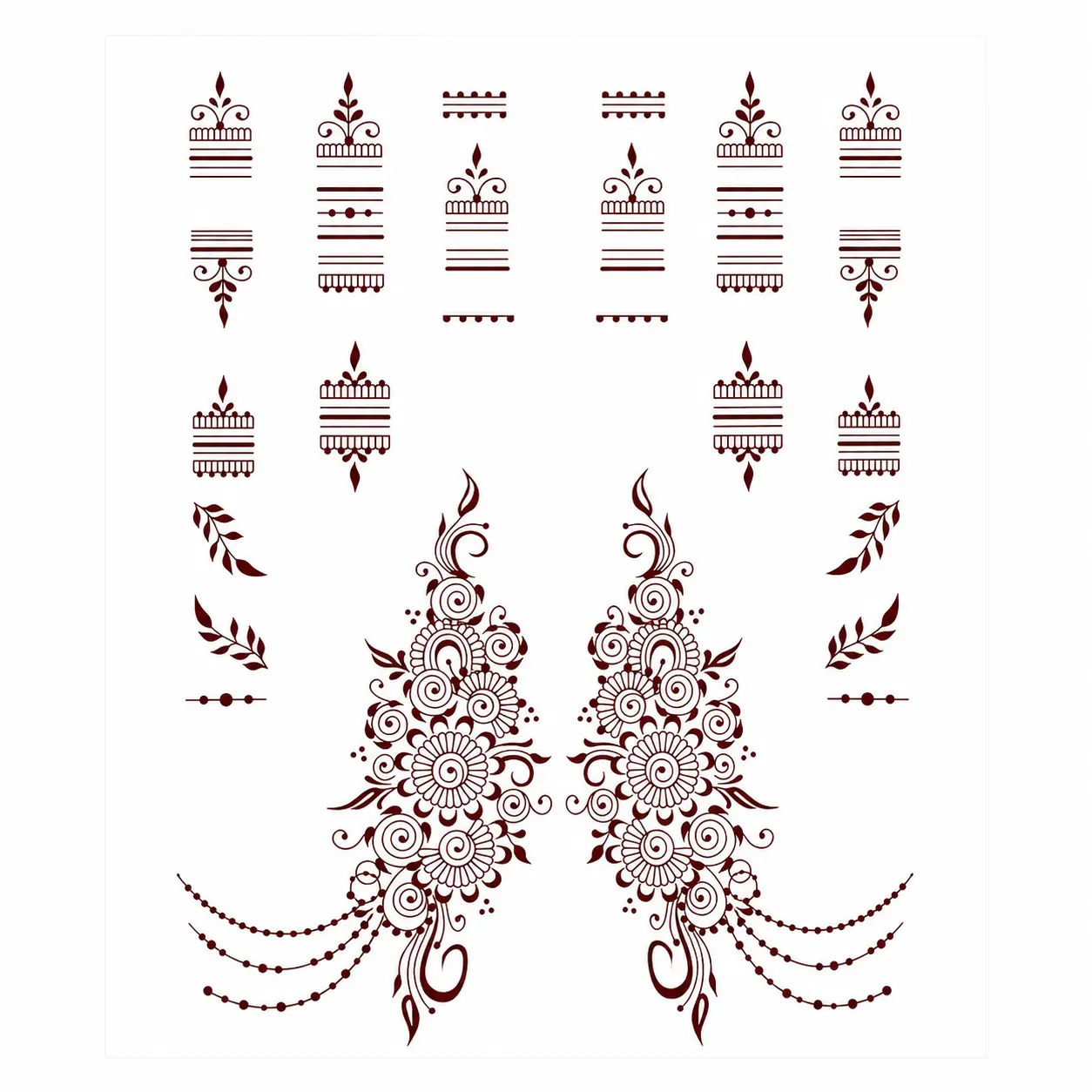 Brown Floral Mehndi Temporary Tattoo Sheet, Beauty & Personal Care Body Art, Easy-to-Apply Makeup Accessory, Apply Easily Sensitive Flower
