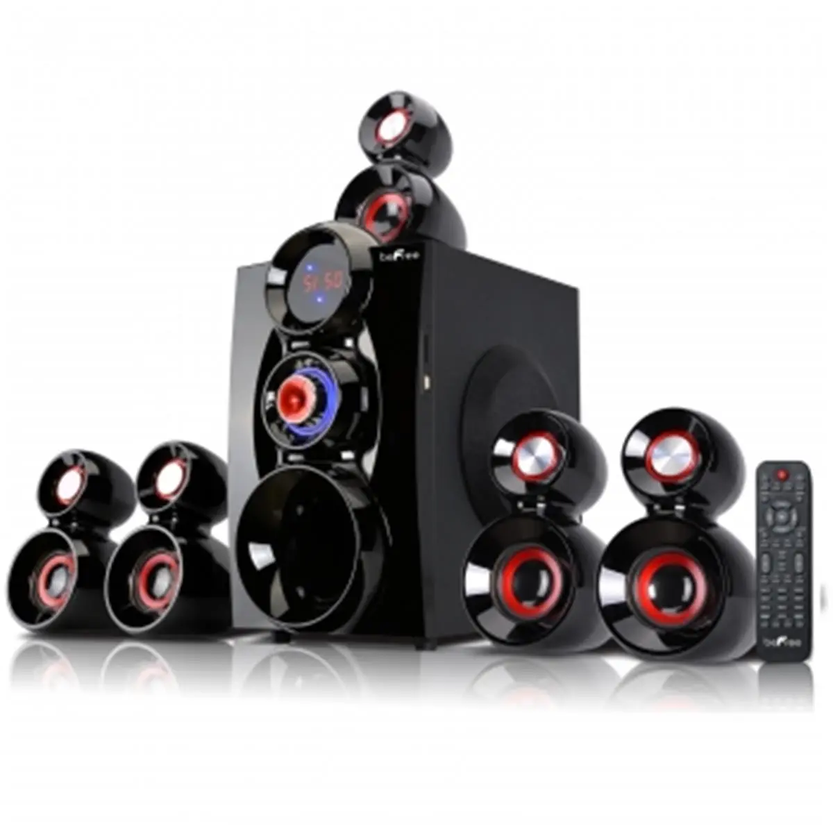 212 MAIN 5.1 Channel Surround Sound Bluetooth Speaker System with 6.5 in. Amplifier, Audio, USB, Stereo Function, Remote Control, SD Card - Red