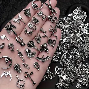 80-Piece Black Punk Gothic Nail Accessories Set, Black Alloy Rivet Chains & Metal Charms, Durable Alternative Decor for Halloween Nails, DIY Phone Case Embellishments, 80 Pieces In Black,summervibes