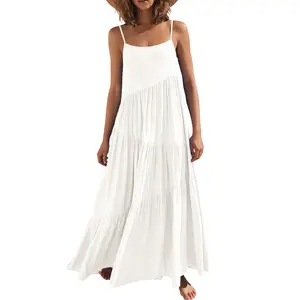 ANRABESS Women’s Summer Casual Loose Sleeveless Spaghetti Strap Asymmetric Tiered Beach Maxi Long Dress Bohemian Sundress Outfits Beach outfits
