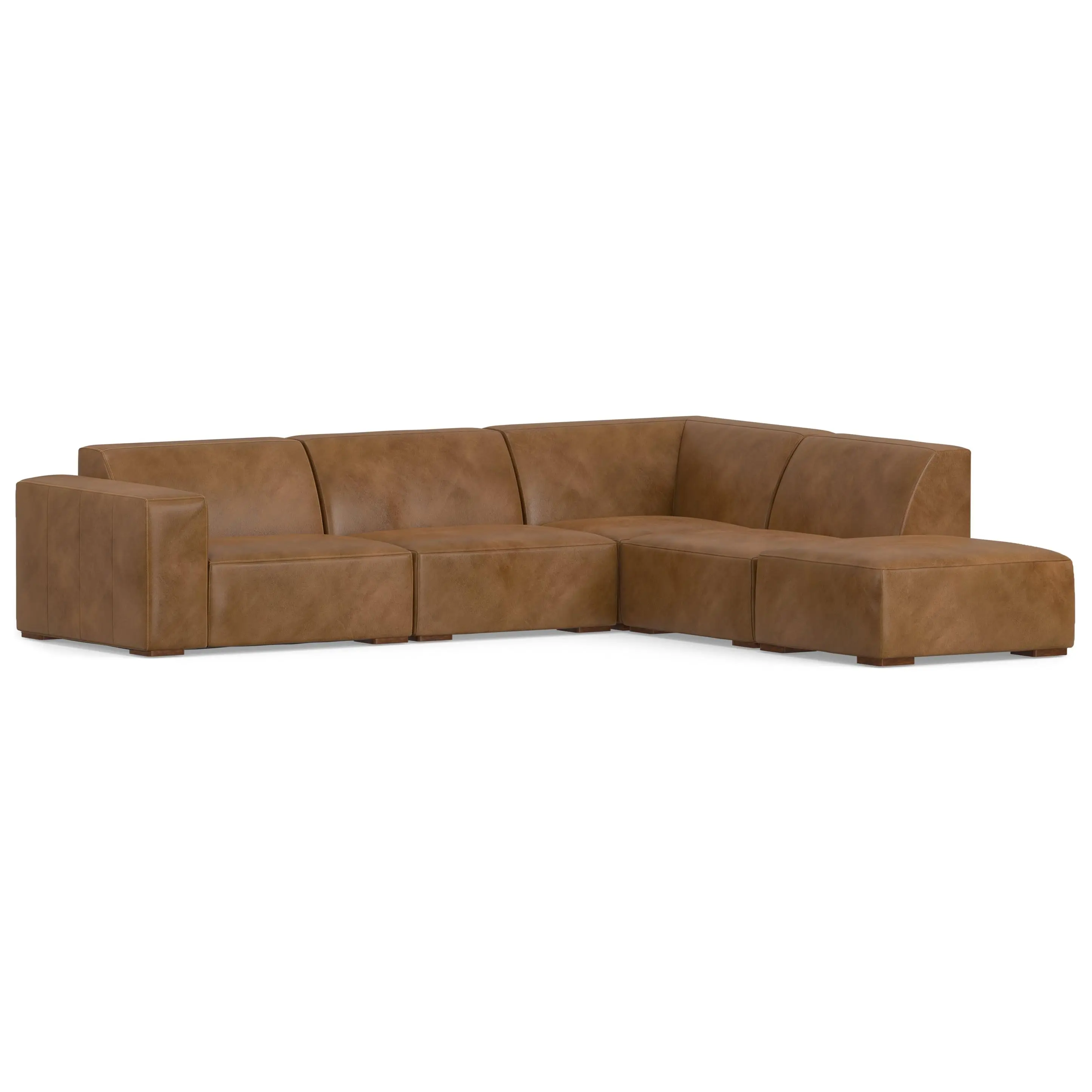 Genuine Leather Right Corner Sectional Sofa with Ottoman - 2-Piece Sturdy Handcrafted Living Room Furniture, Modern Upholstered Sofa, Vintage Indoor Piece with Extra-Wide Armrests and Foam Cushioning