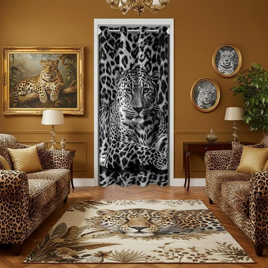 3D Leopard Print Doorway Curtain Gift,Tropical Africa Rustic Animal Cheetah Door Curtain Bedroom Decor,Wild Animal Blackout Curtain
