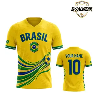 GOALWEAR - Personalized Brasil 2026 Soccer Jersey, Custom Name Number Football Jersey, Green Yellow V-Neck Brasil Flag Game Day Shirt,Brasil Fan Jersey, Great Gift for Players and Fans, Soccer Lover Outfit Idea