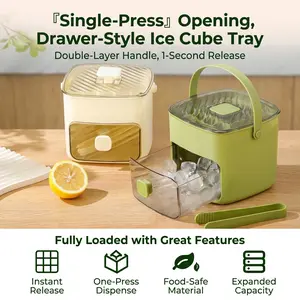 Press-Type Ice Bucket Set, 48-Cell Ice Cube Tray with Lid, Storage Bucket & Ice Tongs, Food-Grade One-Press Ice Mold Maker for Whiskey, Cocktails, Coffee, Soda & Home Bar