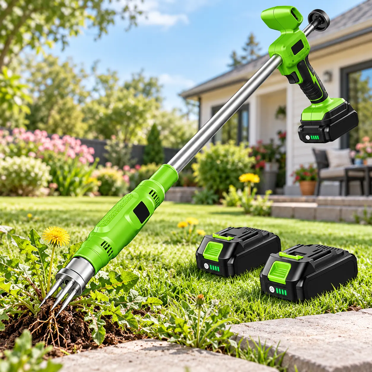 20V Cordless Electric Weed Puller, 3-Claw Stand-Up Weeder with 5-Speed Control, 2 x 2.0Ah Batteries & Charger, Lightweight Long Handle Battery Powered Weed Remover for Lawn, Yard, Garden, Patio & Root Removal